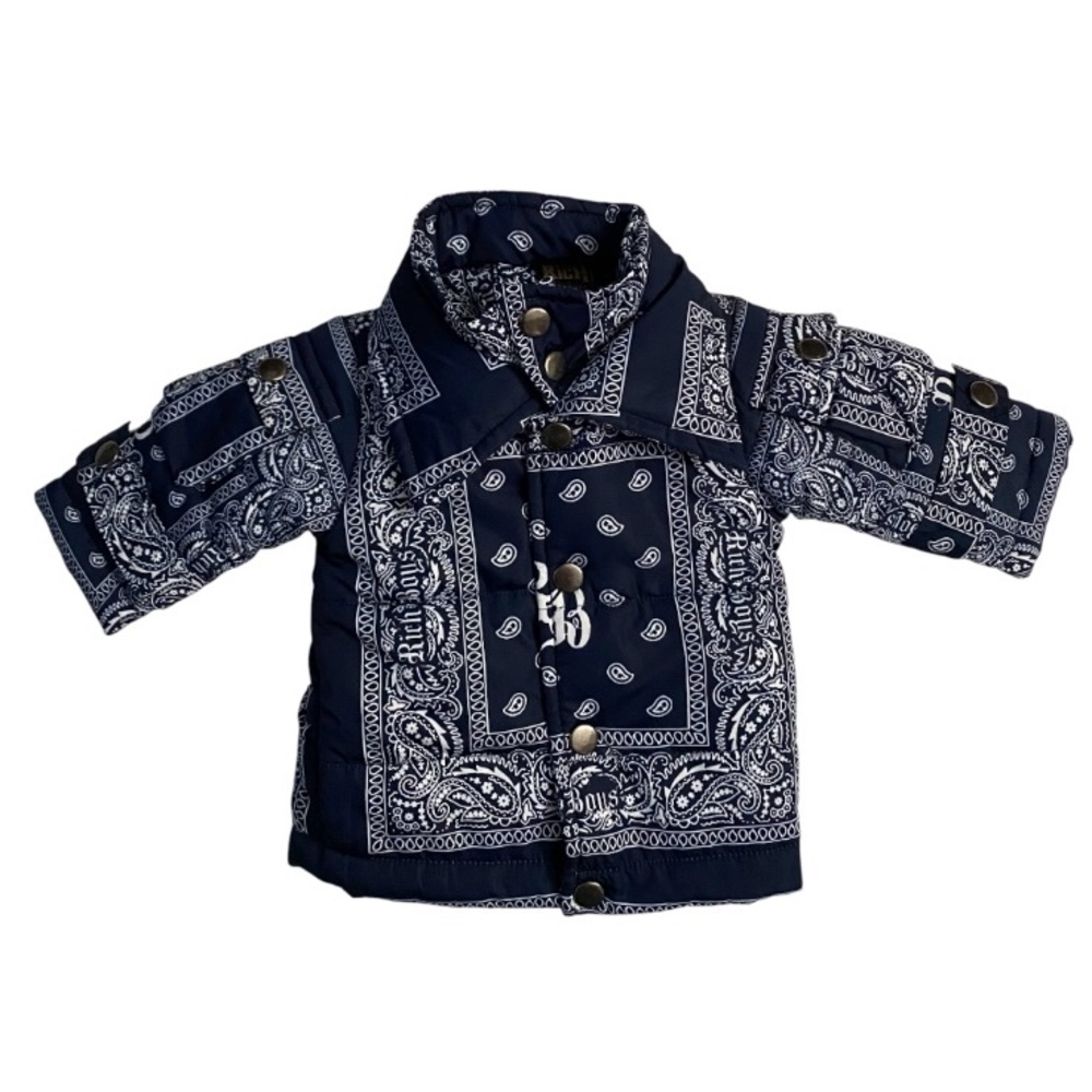 Rich Boys Paisley Blue Bandanna Puffer Jacket Windbreaker Boys 0-3 M Streetwear